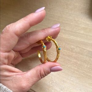 Julie Vos Gold Hoop Earrings with Turquoise Details